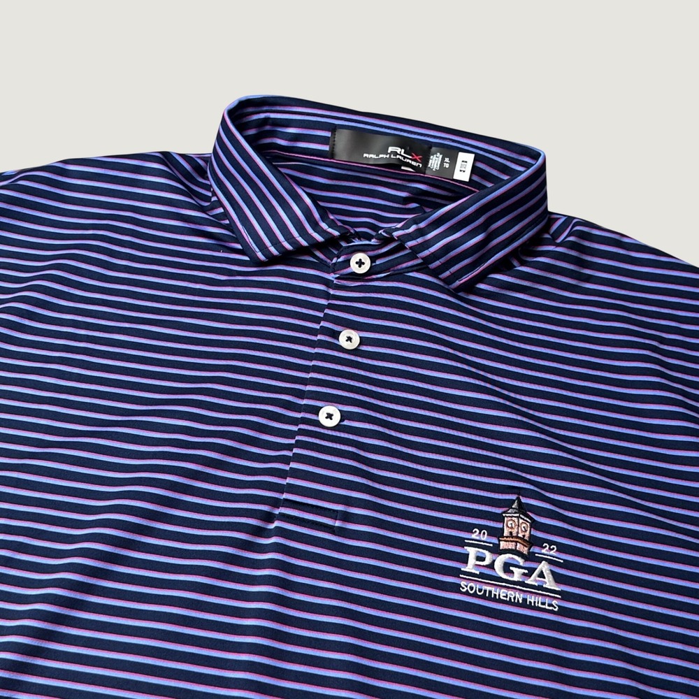 RLX Ralph Lauren Polo Shirt Mens XL 2022 PGA Southern Hills Navy Striped EXCEL